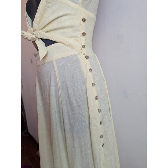 FREE PEOPLE The Getaway Midi Maxi Dress Smocked Cut Out Cotton Yellow Size XS - Picture 5 of 13